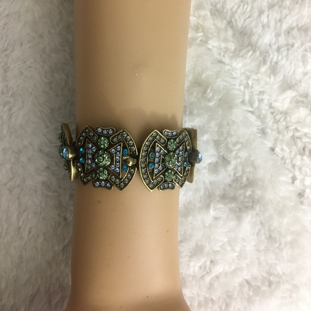 LaVintage Antique Brass Swarovski Cuff Bangle - Picture 3 of 9